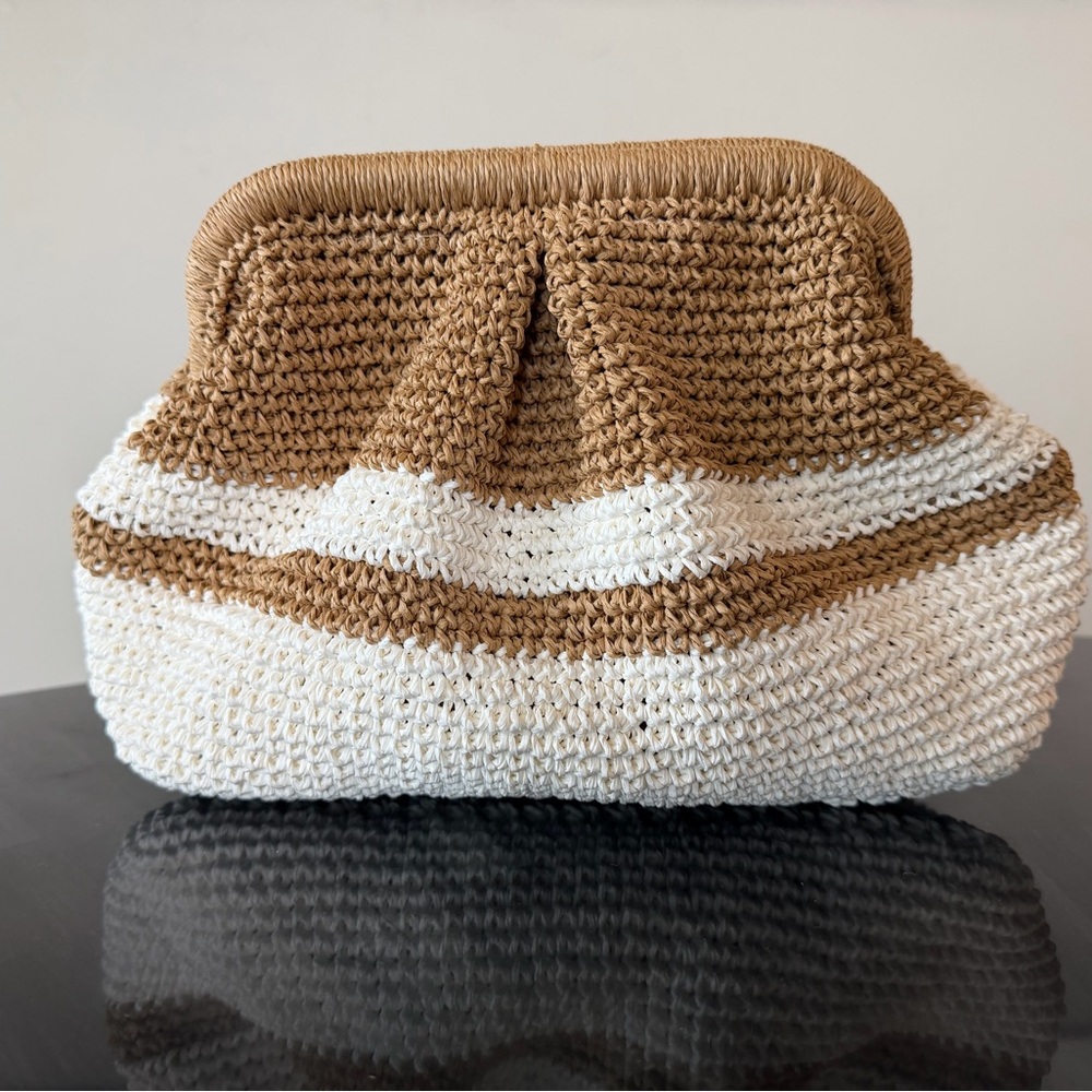 Woven Straw Clutch Bag in Ivory and Tan